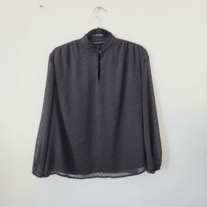 Downeast Black Swiss Dot Blouse Top High Neck Victorian Modest Teacher XS